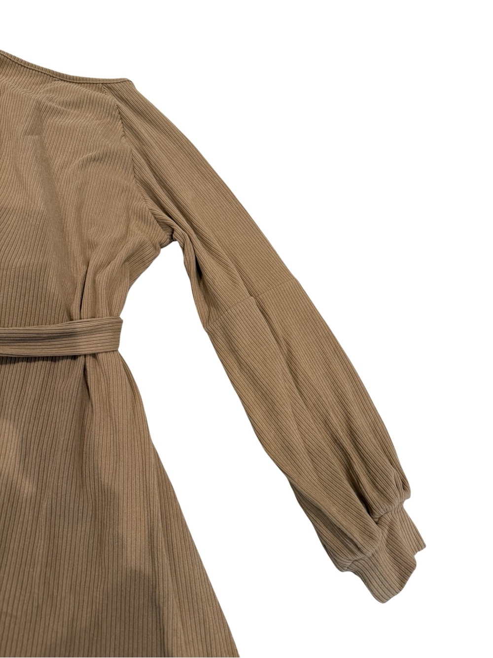 Cupshe Ribbed Tie-Waist Long Sleeve Mini Dress in Tan - Picture 9 of 10